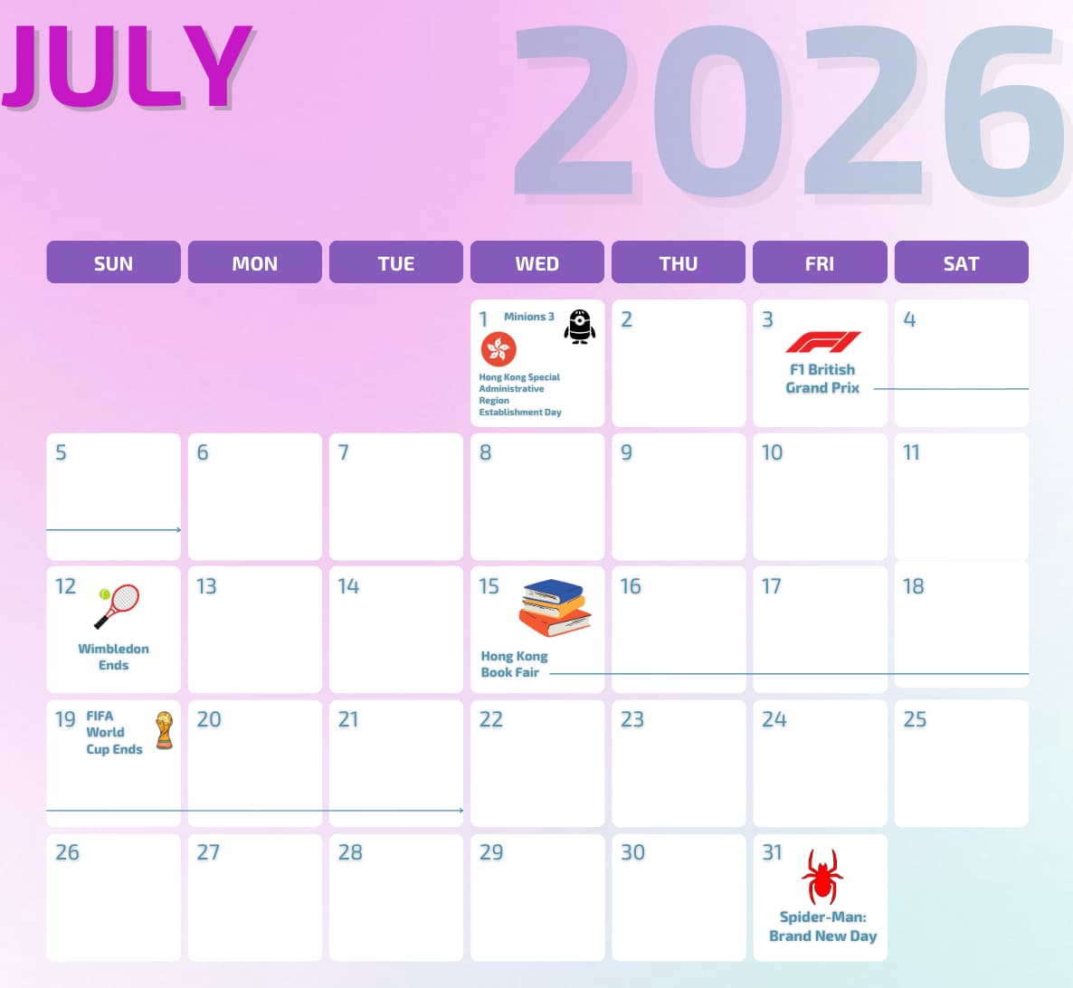 Marketing calendar for July 2026
